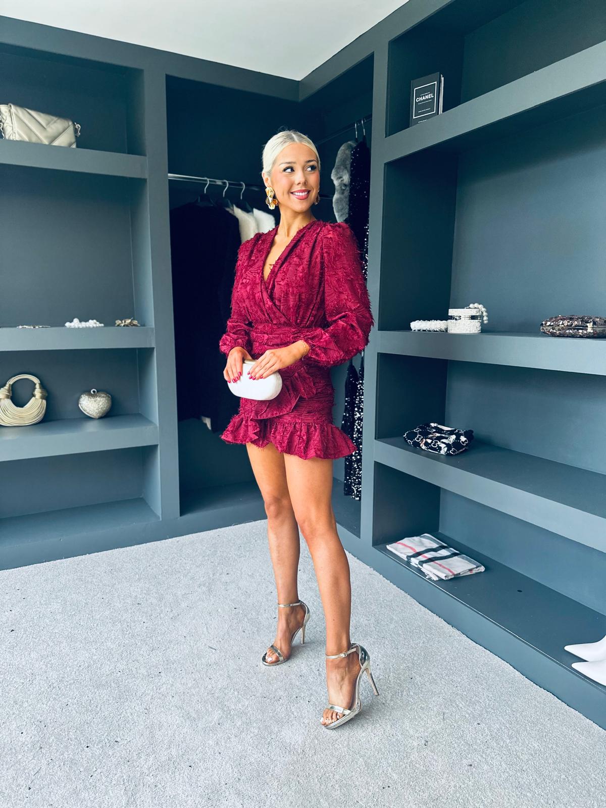 Opal Gathered Mini Dress Burgundy