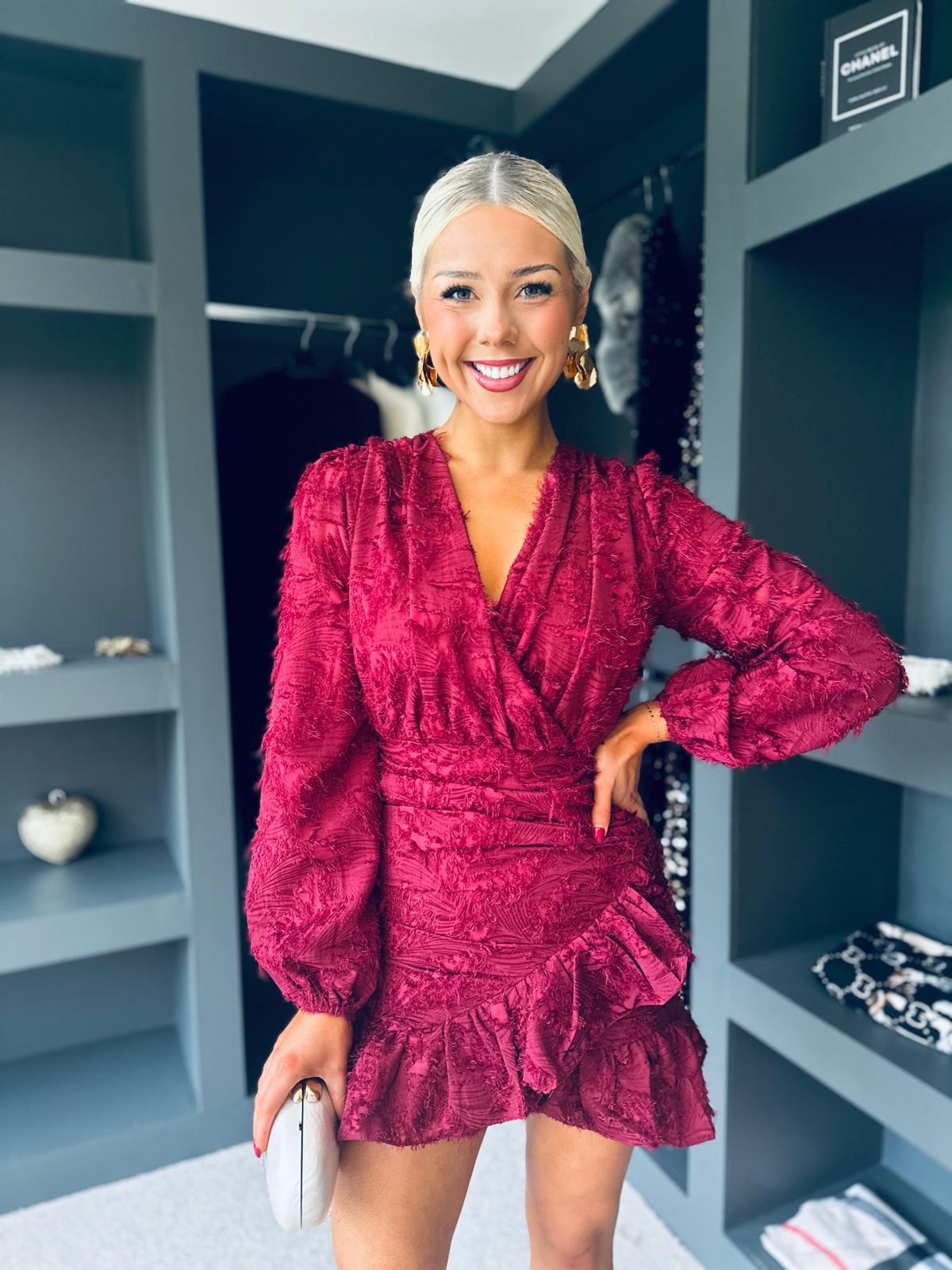 Opal Gathered Mini Dress Burgundy