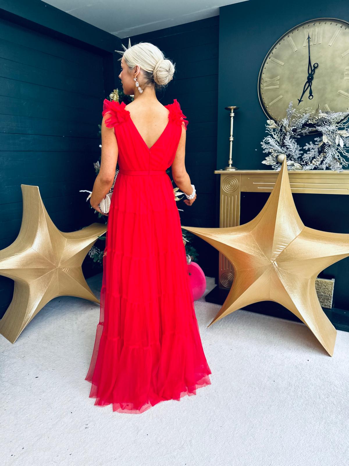 Nicole Tulle Maxi Dress Red
