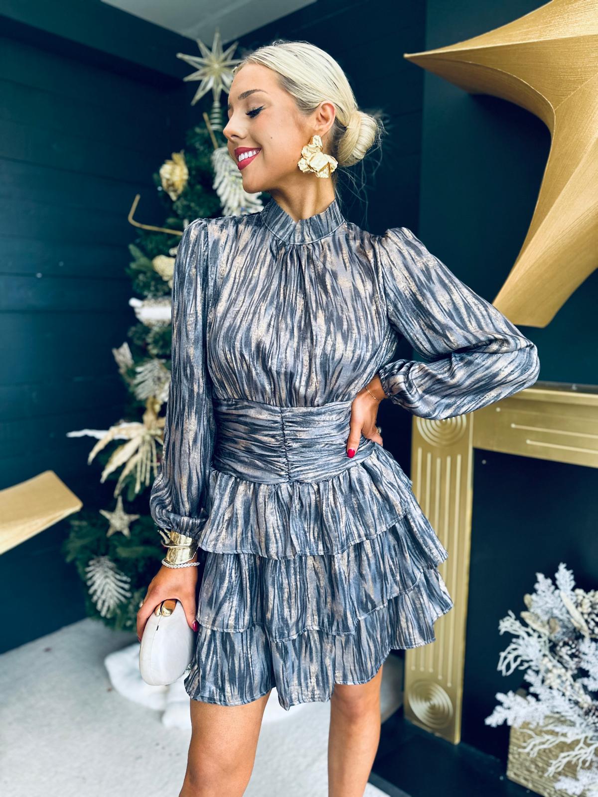 Sabrina Gold Detail Mini Dress Grey
