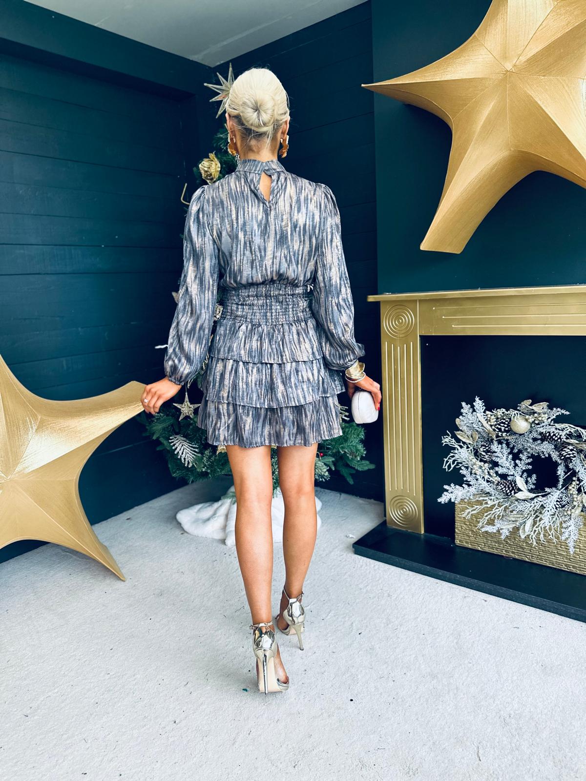 Sabrina Gold Detail Mini Dress Grey