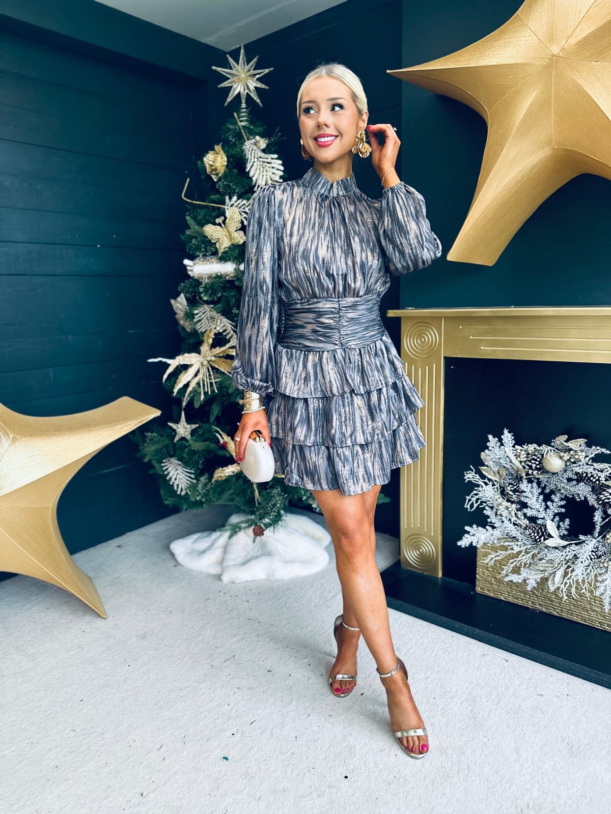 Sabrina Gold Detail Mini Dress Grey