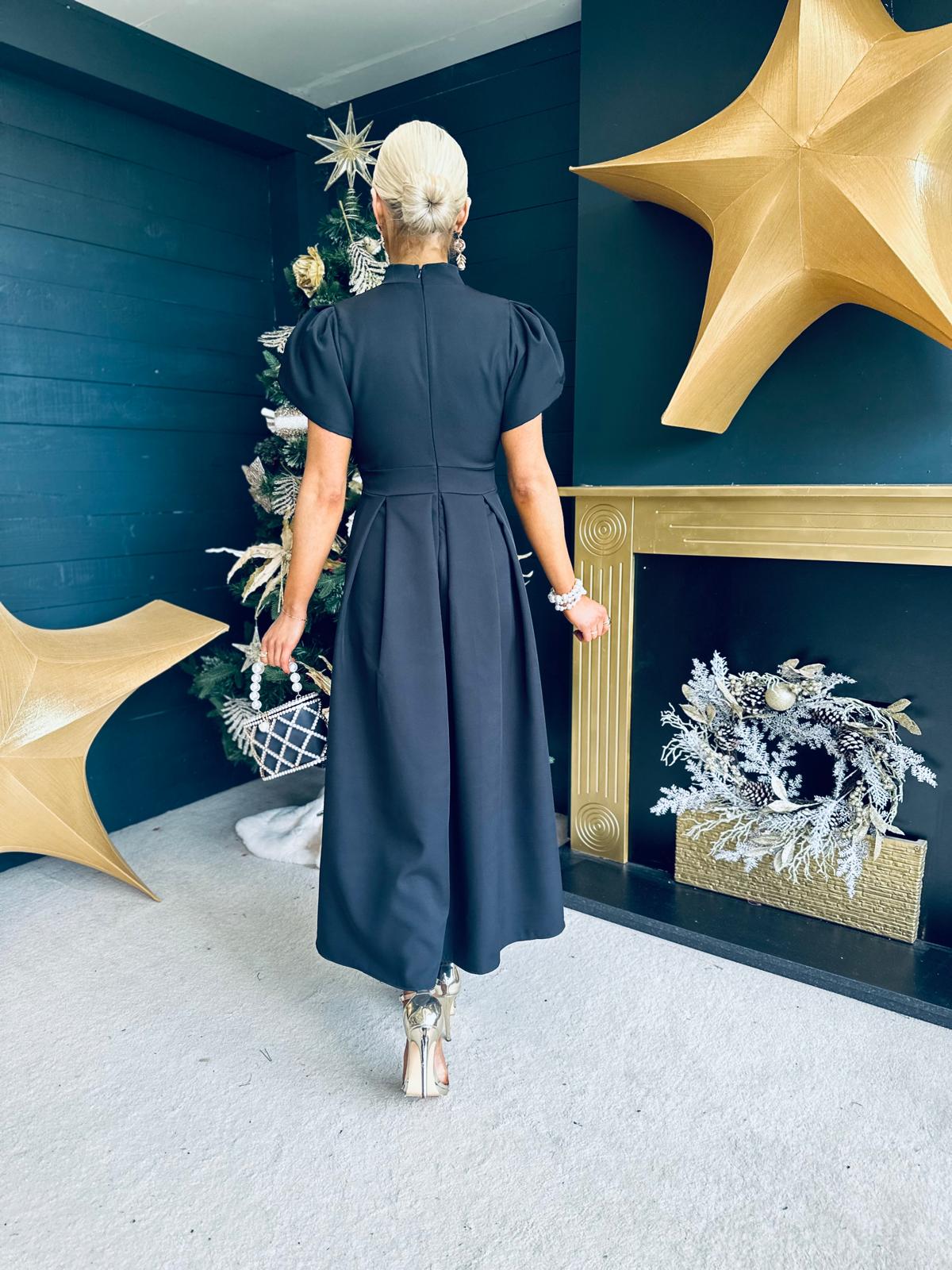 Harriet Detailed Occasion Midi Dress Black