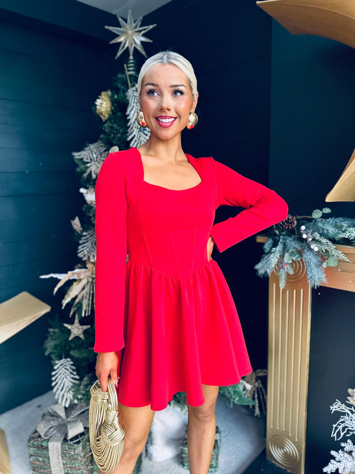 Monica Detailed Mini Dress Red
