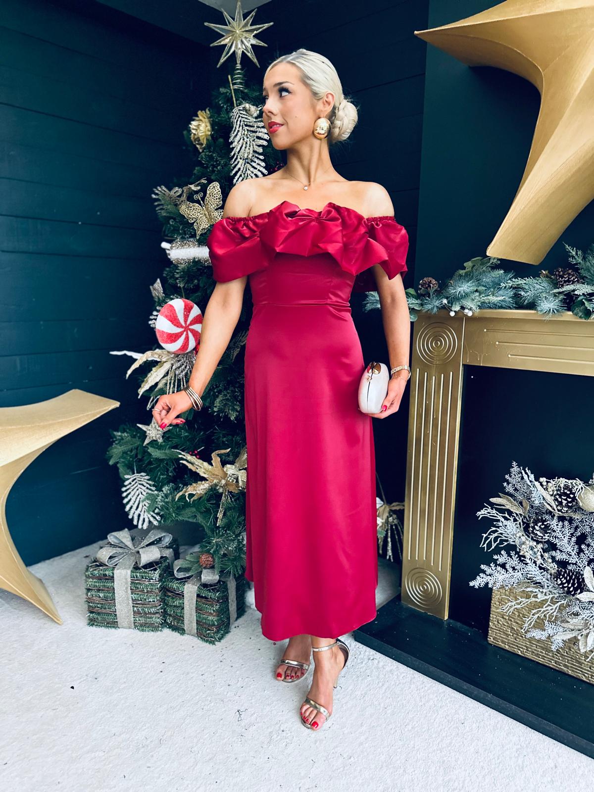 Angel Bardot Midi Dress Wine