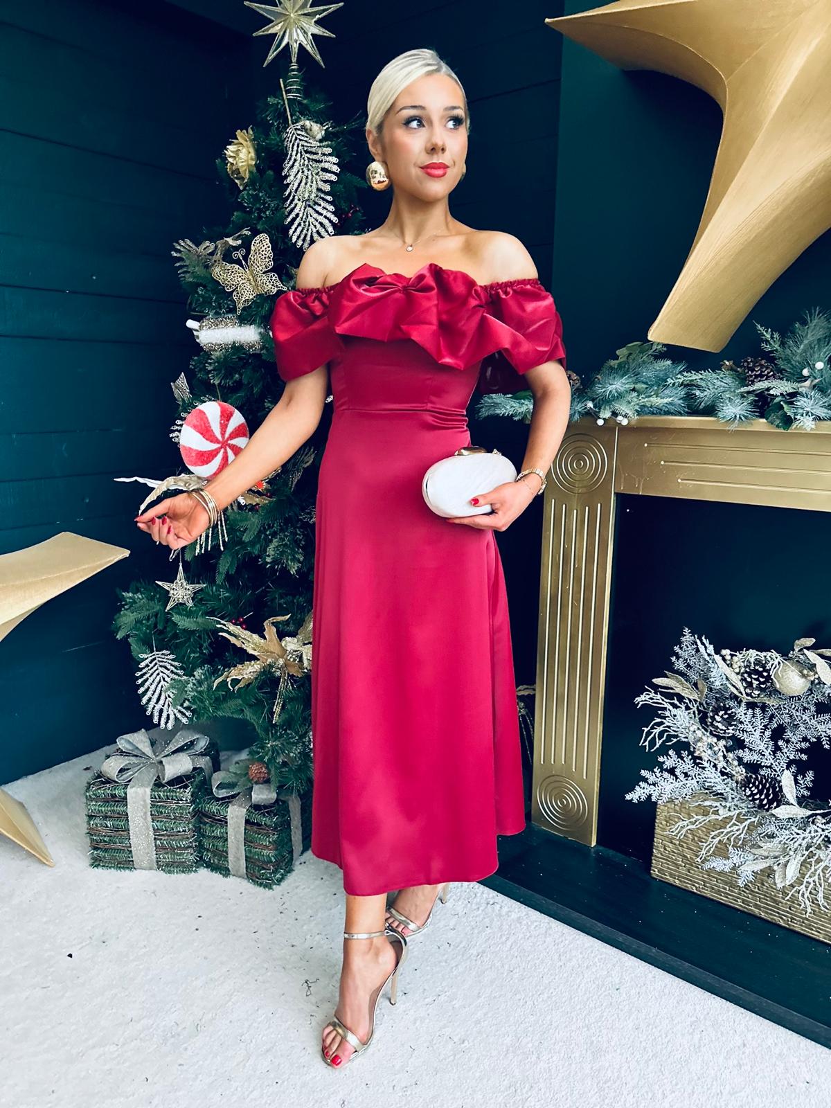 Angel Bardot Midi Dress Wine