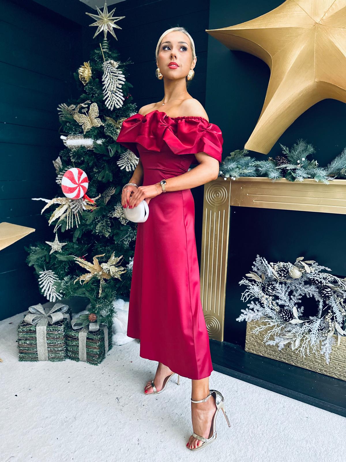 Angel Bardot Midi Dress Wine