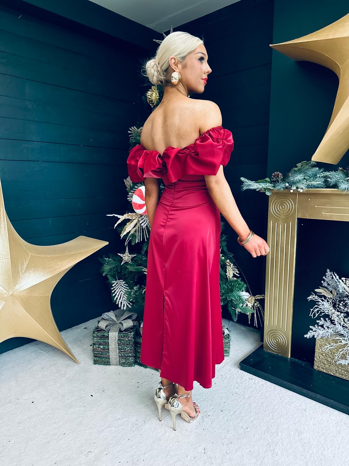 Angel Bardot Midi Dress Wine