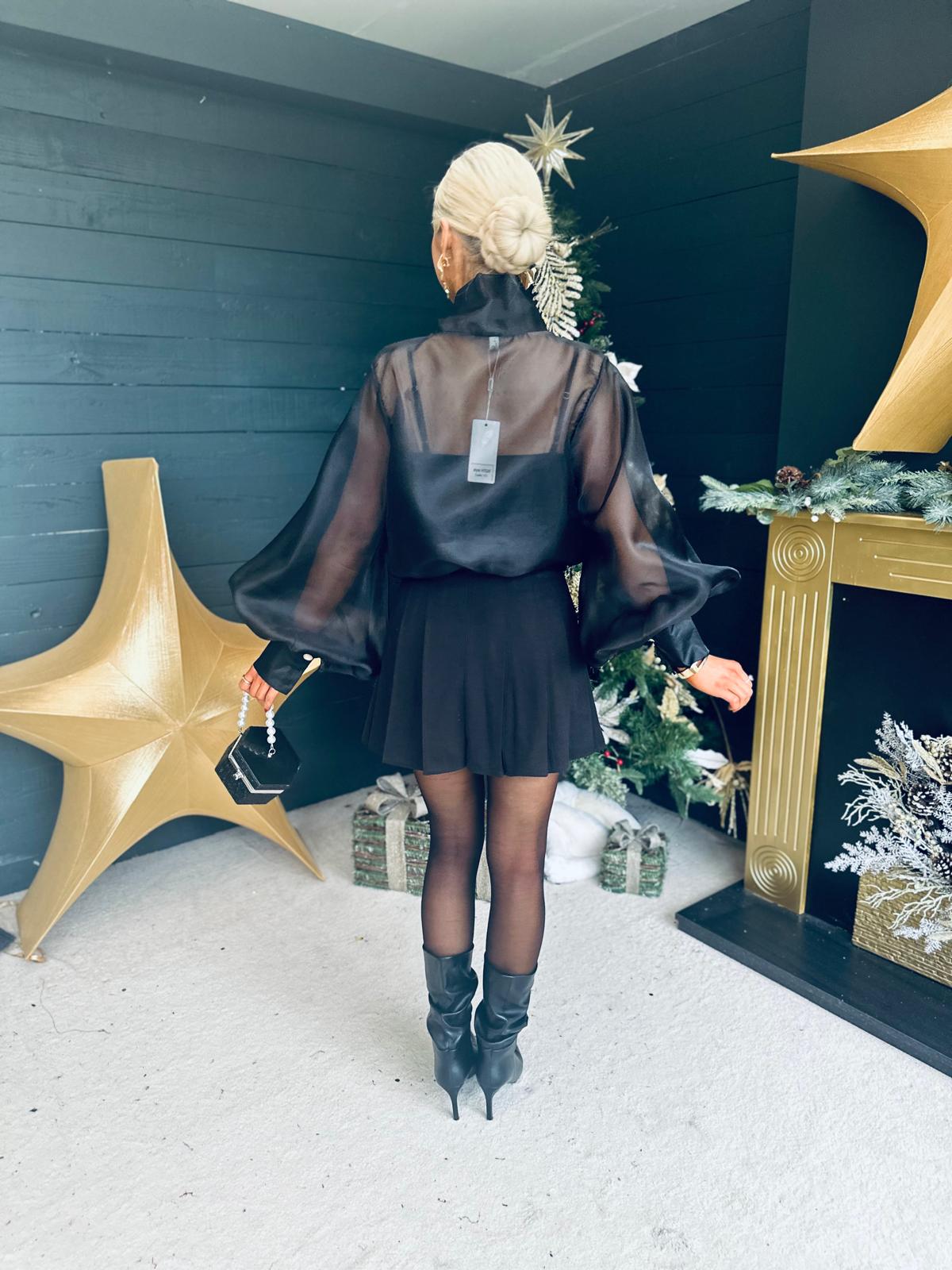 Samantha Bow Detail Organza Blouse Black