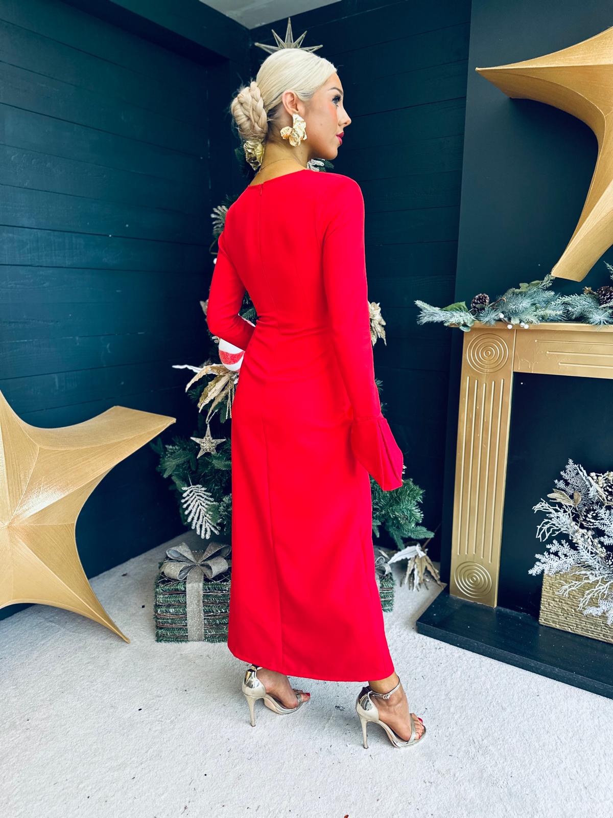 Cassandra Sequin Detail Occasion Dress Red