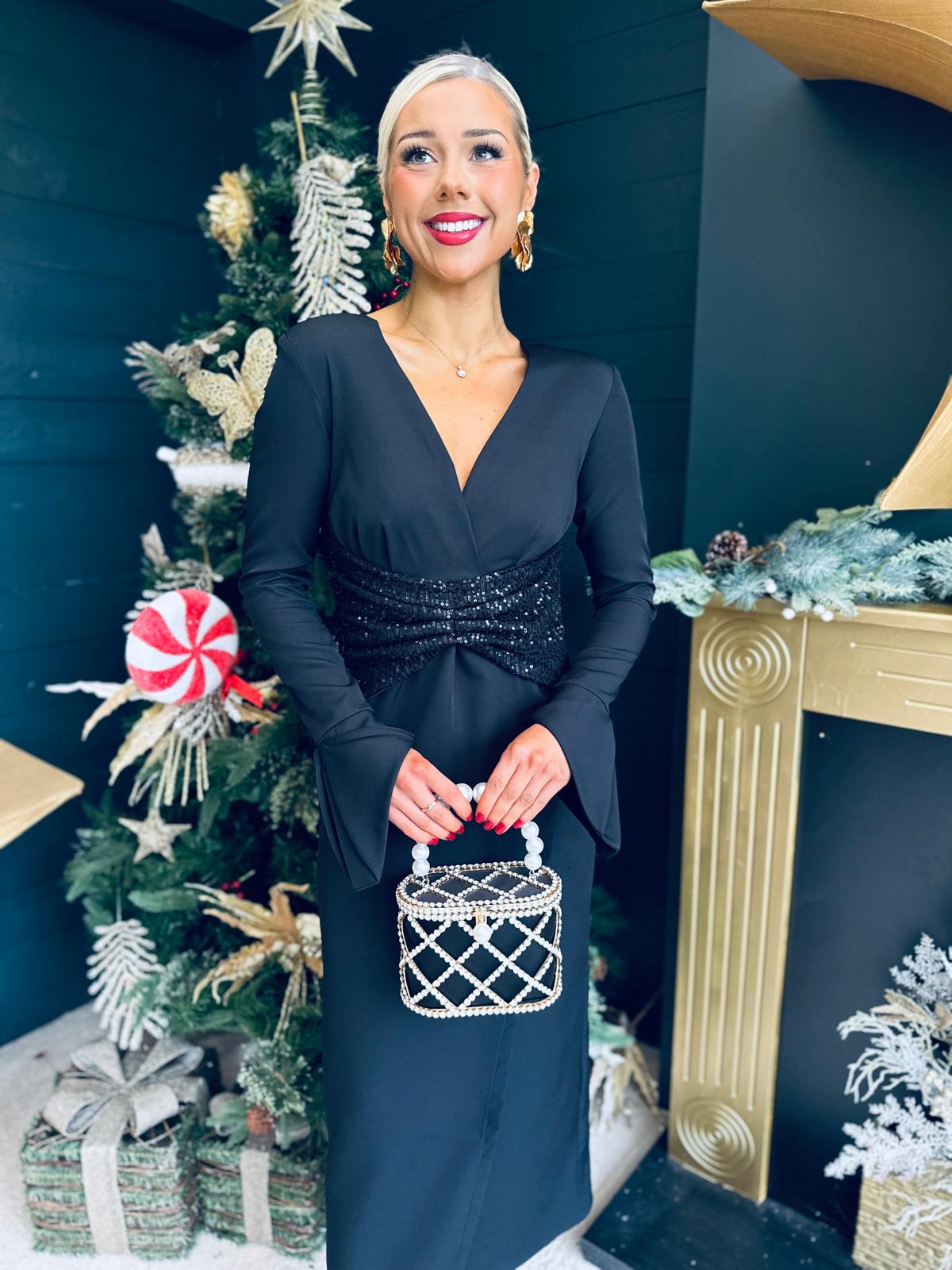 Cassandra Sequin Detail Occasion Dress Black