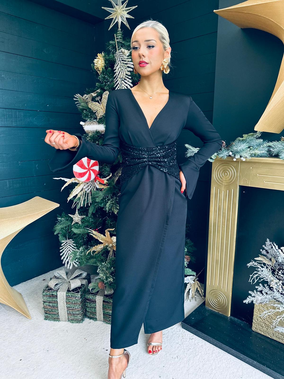 Cassandra Sequin Detail Occasion Dress Black