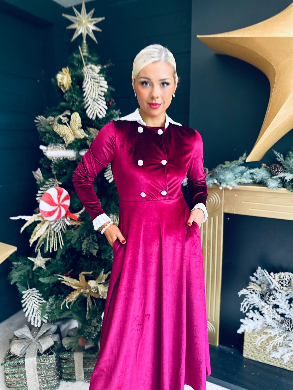 Nancy Detailed Velvet Dress Burgundy