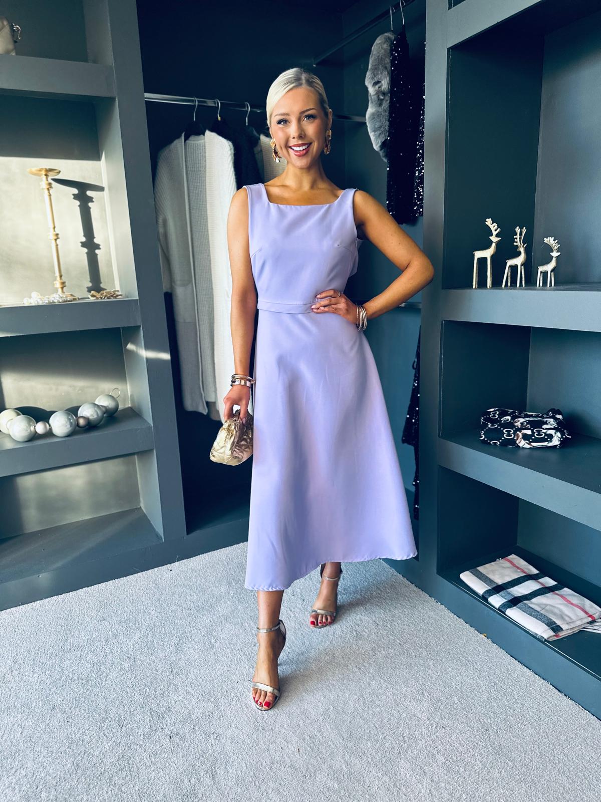 Antoinette Bow Detail Midi Dress Lilac