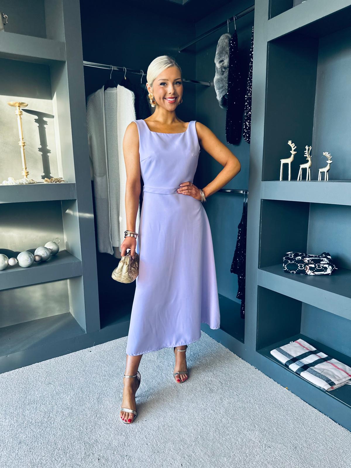 Antoinette Bow Detail Midi Dress Lilac