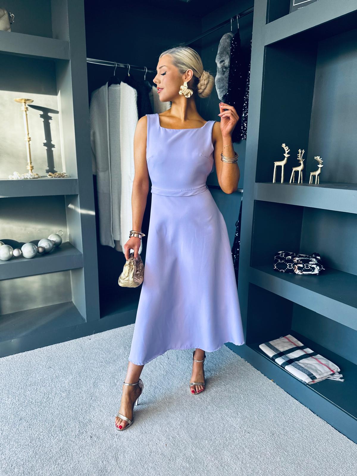 Antoinette Bow Detail Midi Dress Lilac