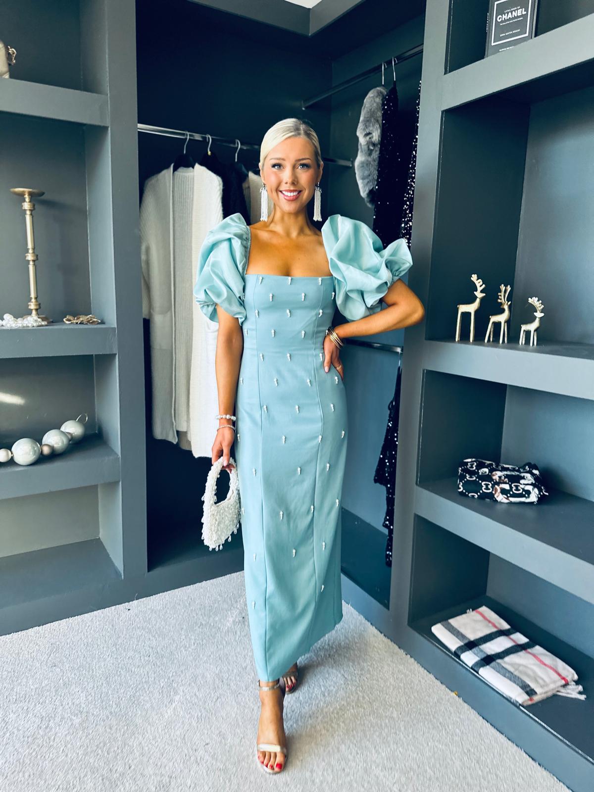 Ivy Embellished Occasion Dress Aqua
