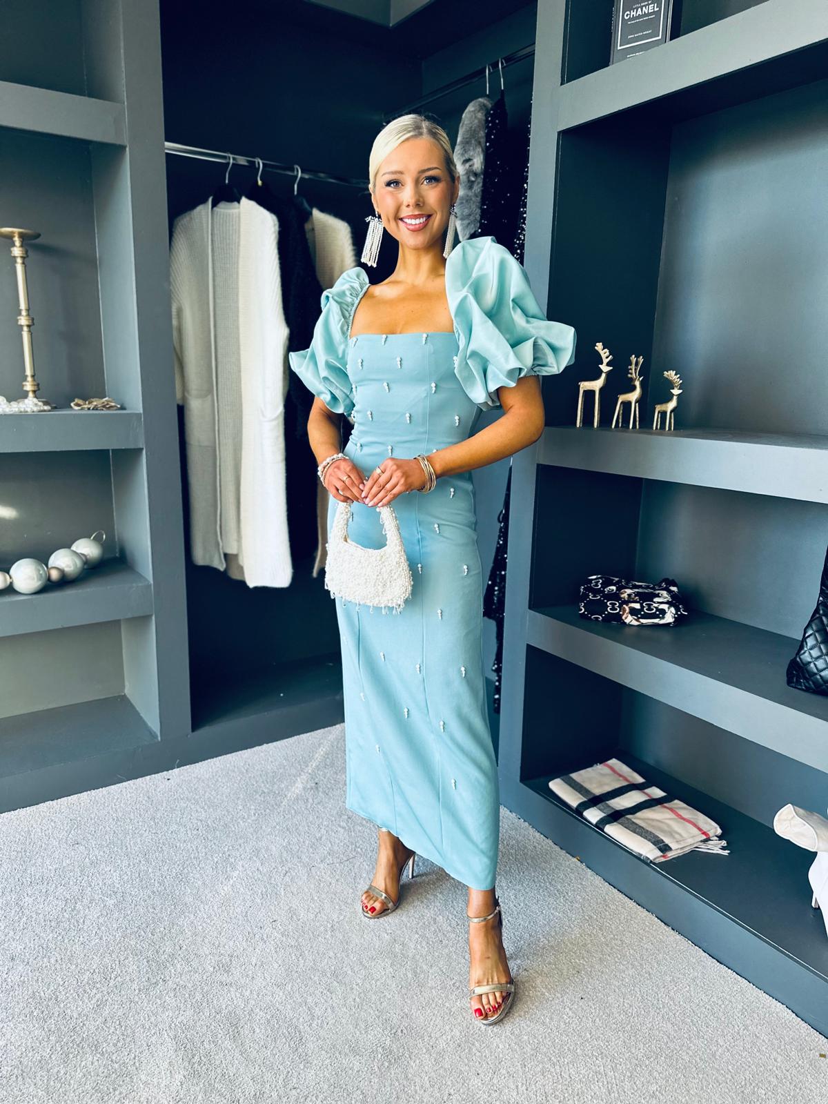 Ivy Embellished Occasion Dress Aqua