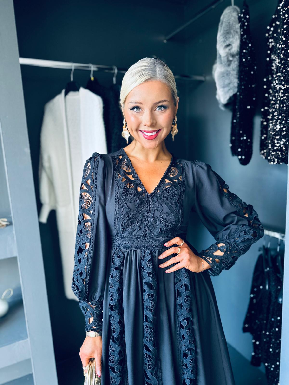 Melissa Crochet Detail Dress Black