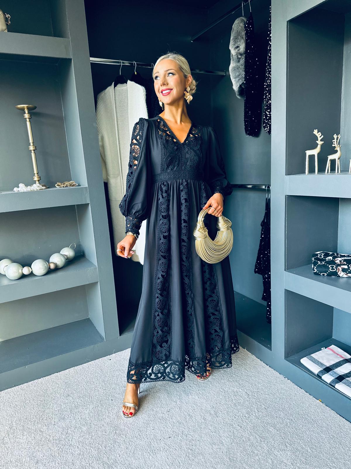 Melissa Crochet Detail Dress Black