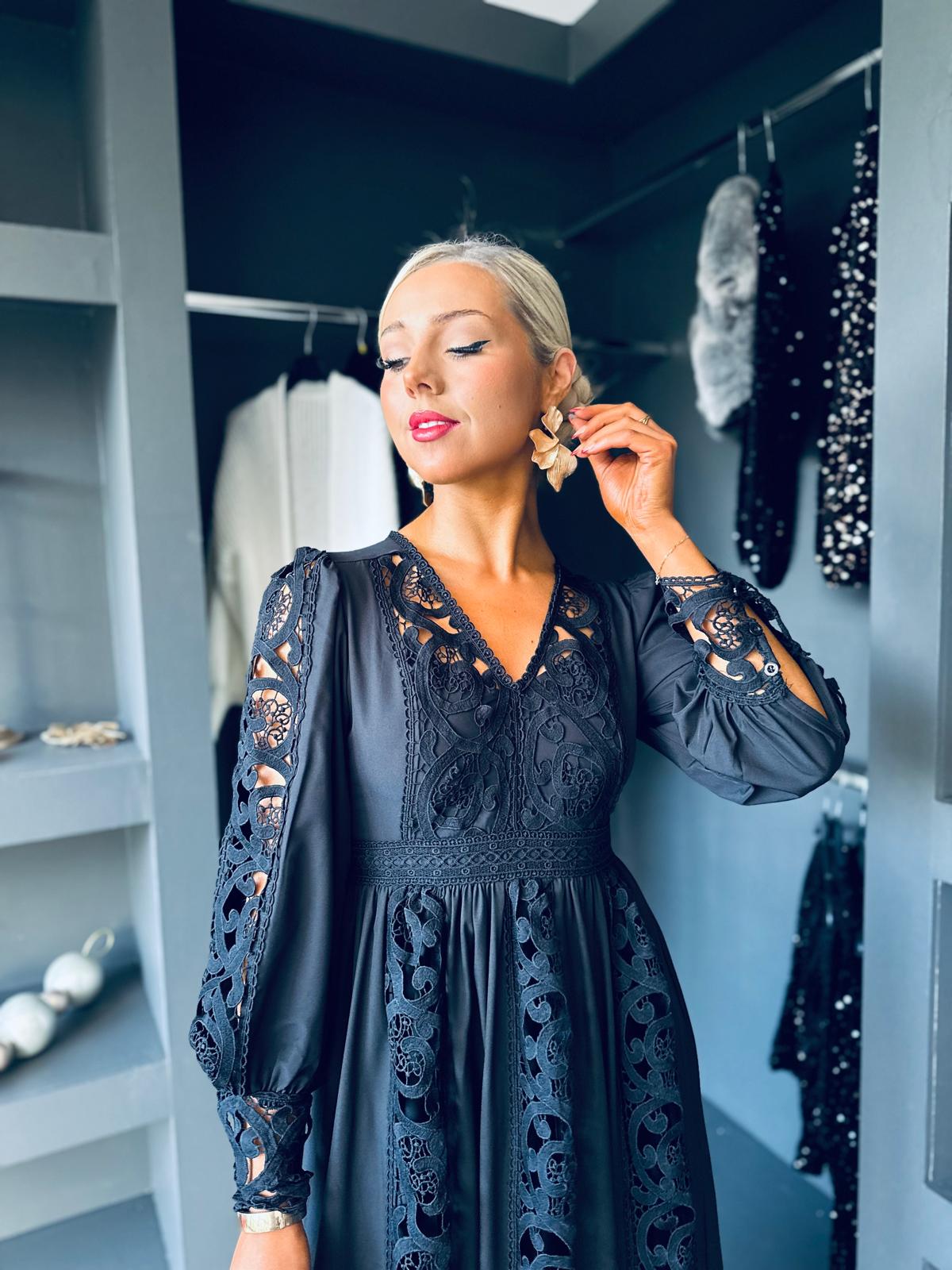 Melissa Crochet Detail Dress Black