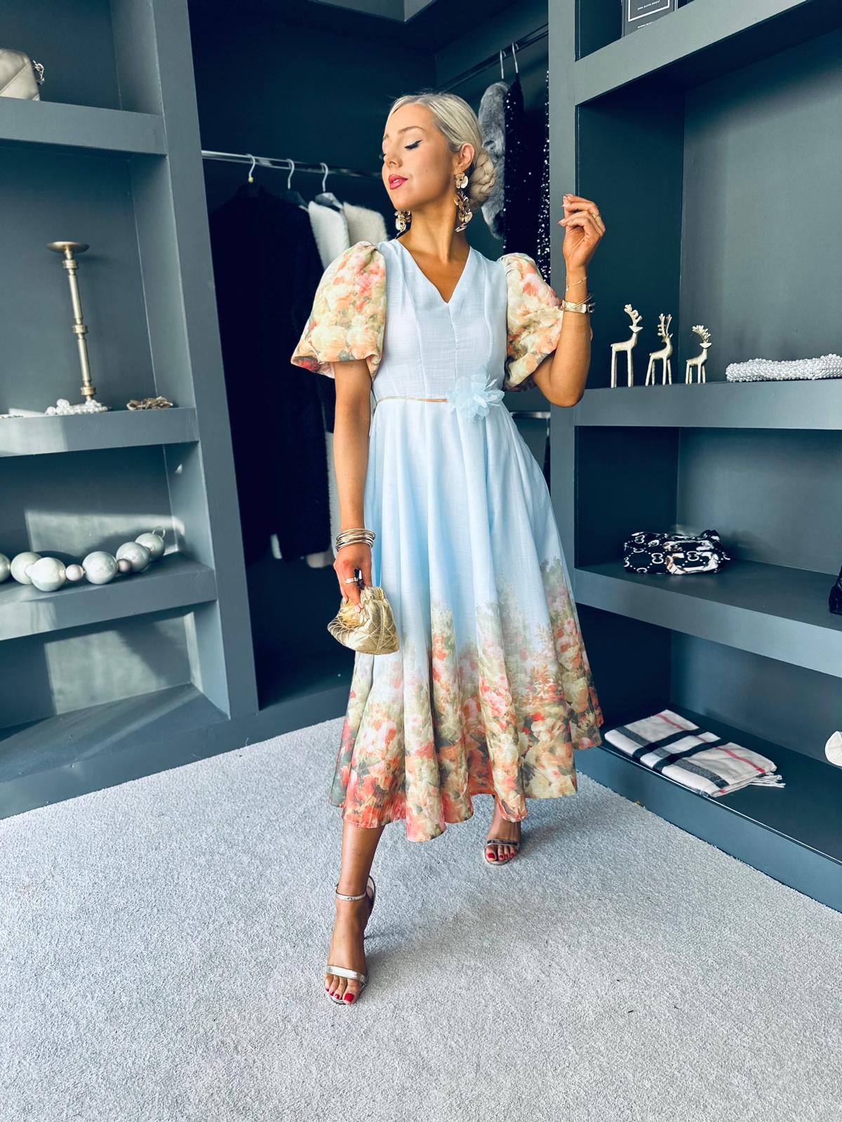 Frances Floral Occasion Dress Sky