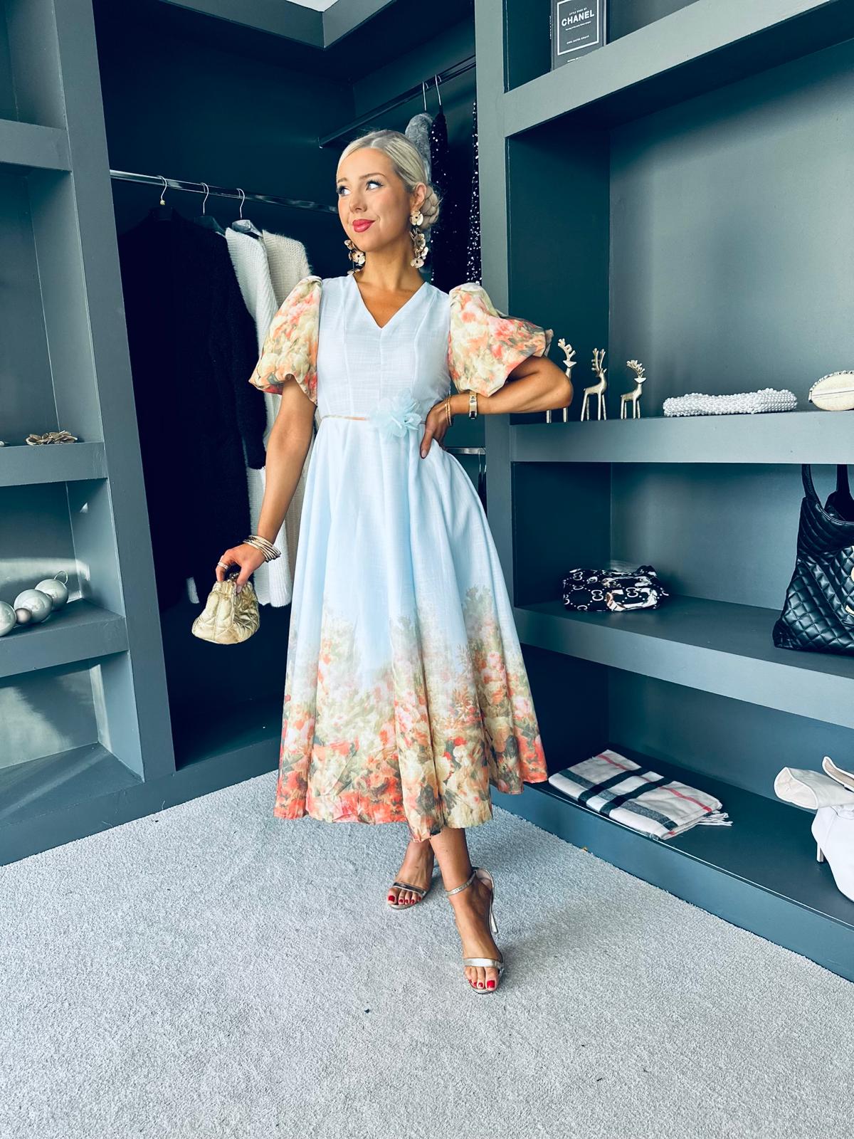 Frances Floral Occasion Dress Sky
