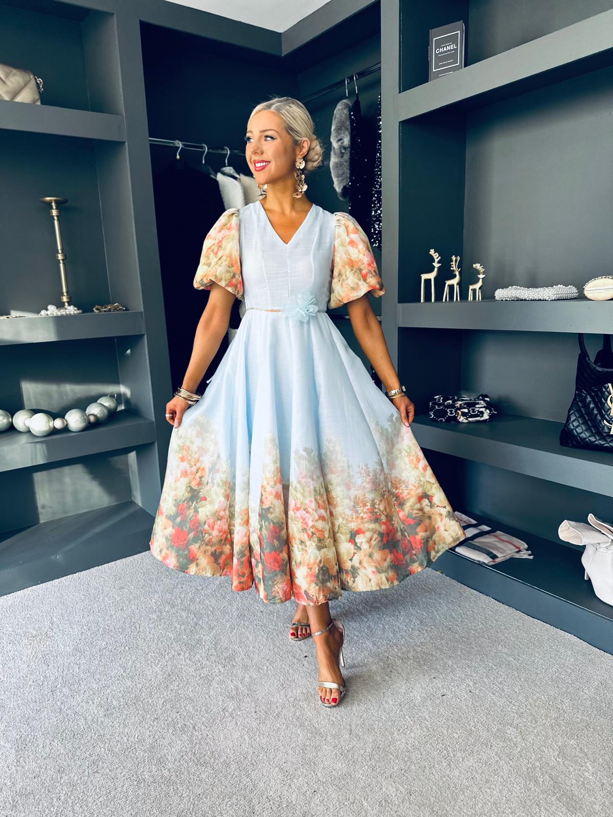 Frances Floral Occasion Dress Sky