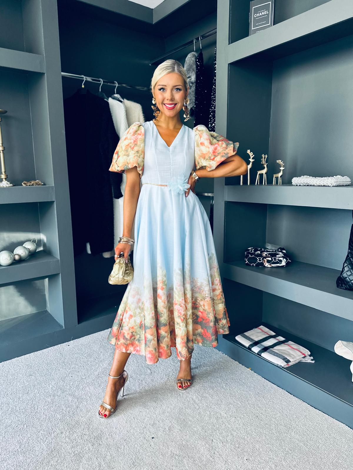 Frances Floral Occasion Dress Sky