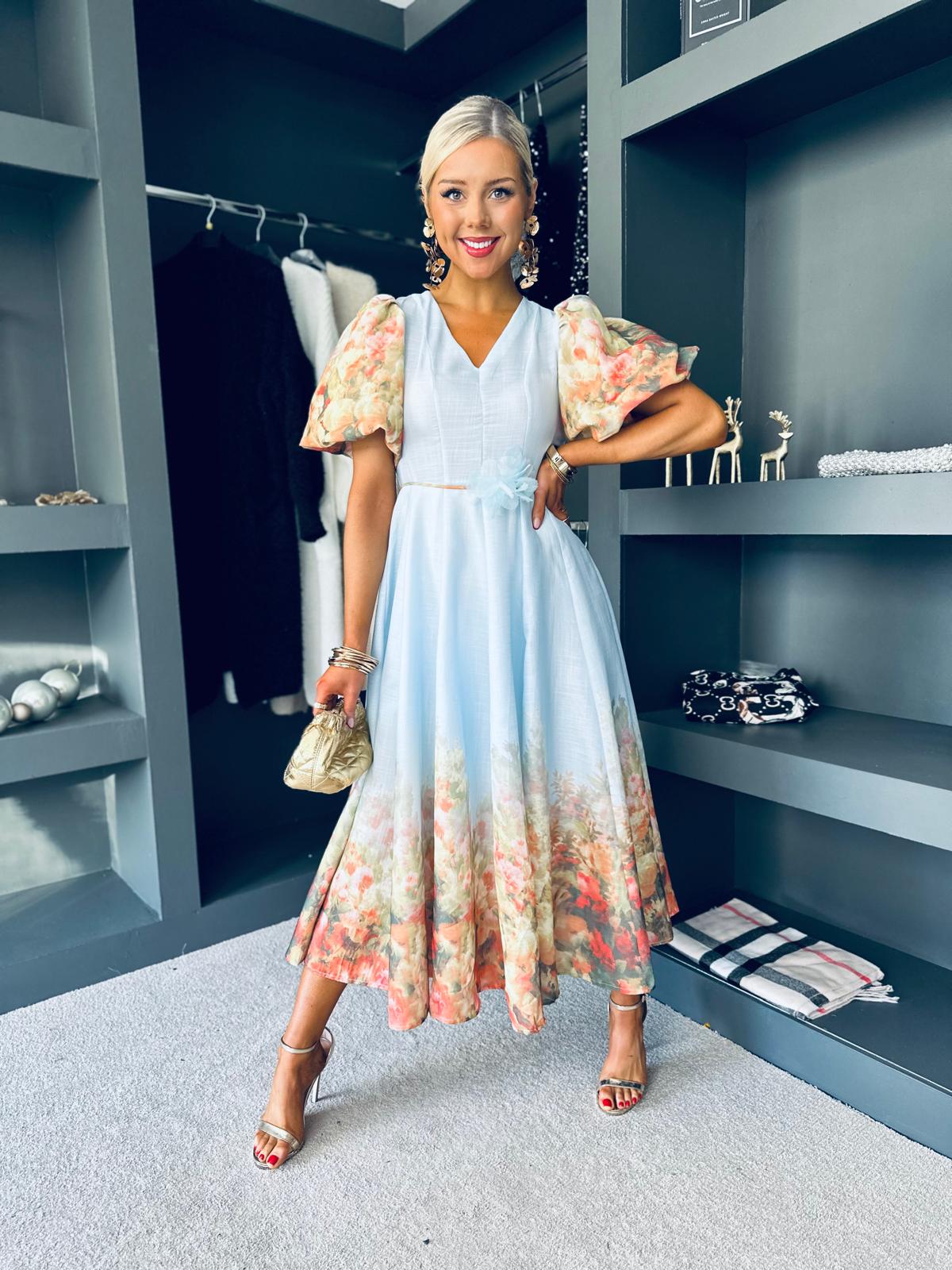 Frances Floral Occasion Dress Sky