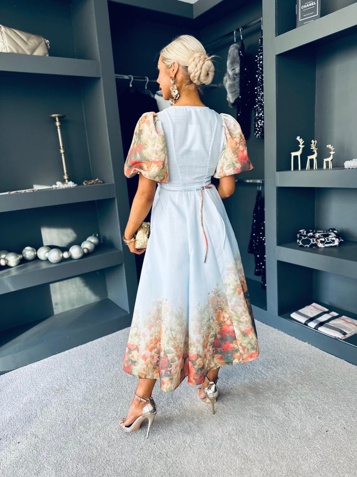 Frances Floral Occasion Dress Sky
