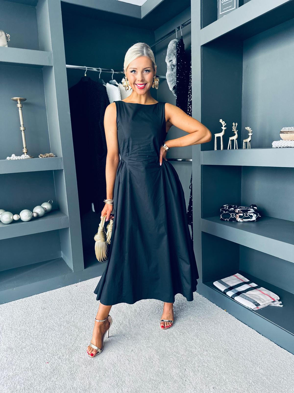 Erika Detailed Midi Dress Black