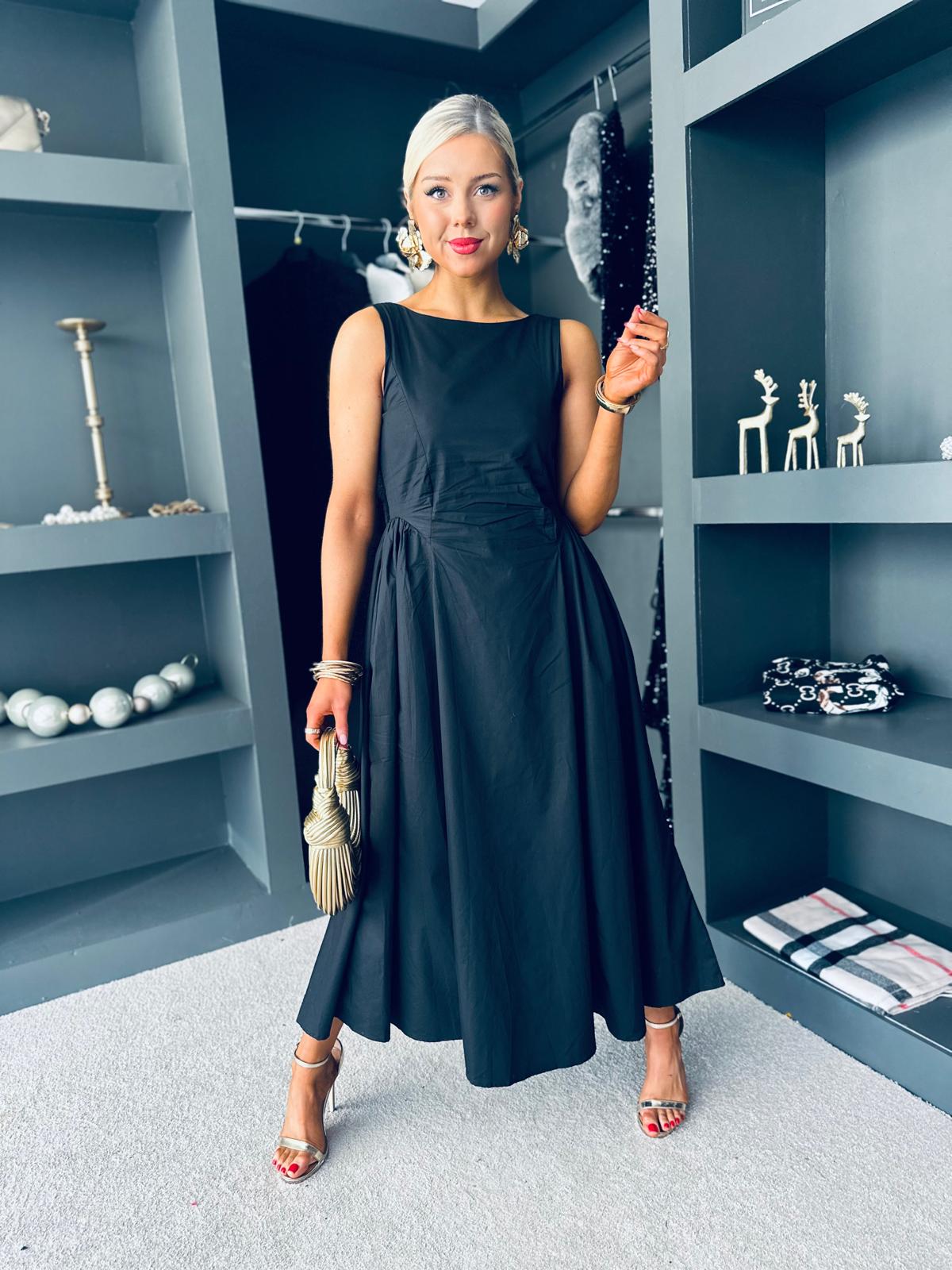 Erika Detailed Midi Dress Black