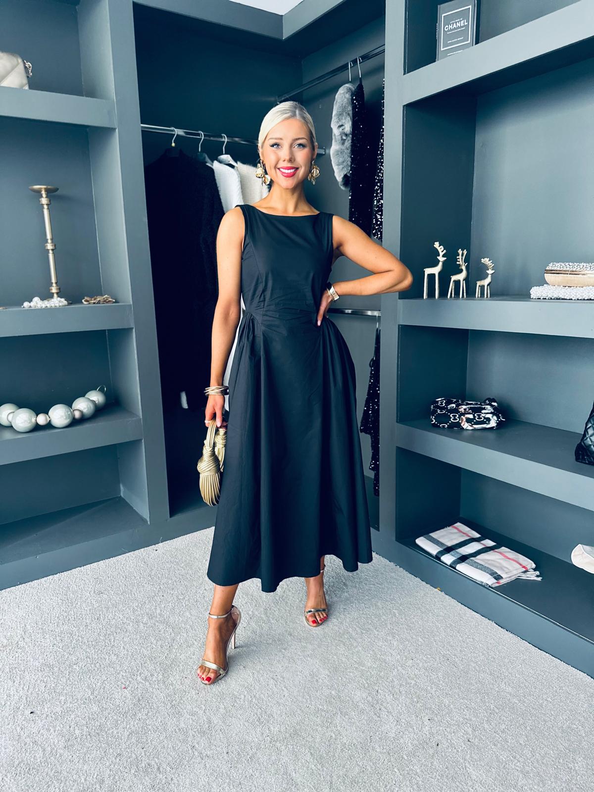 Erika Detailed Midi Dress Black