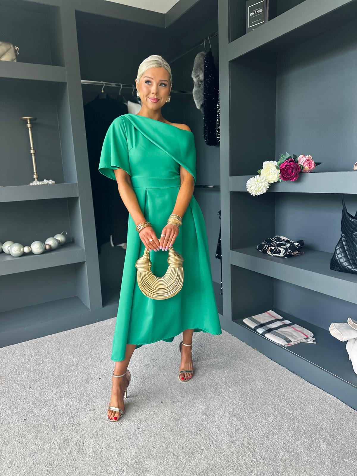 Celine Detailed Occasion Dress Emerald Green