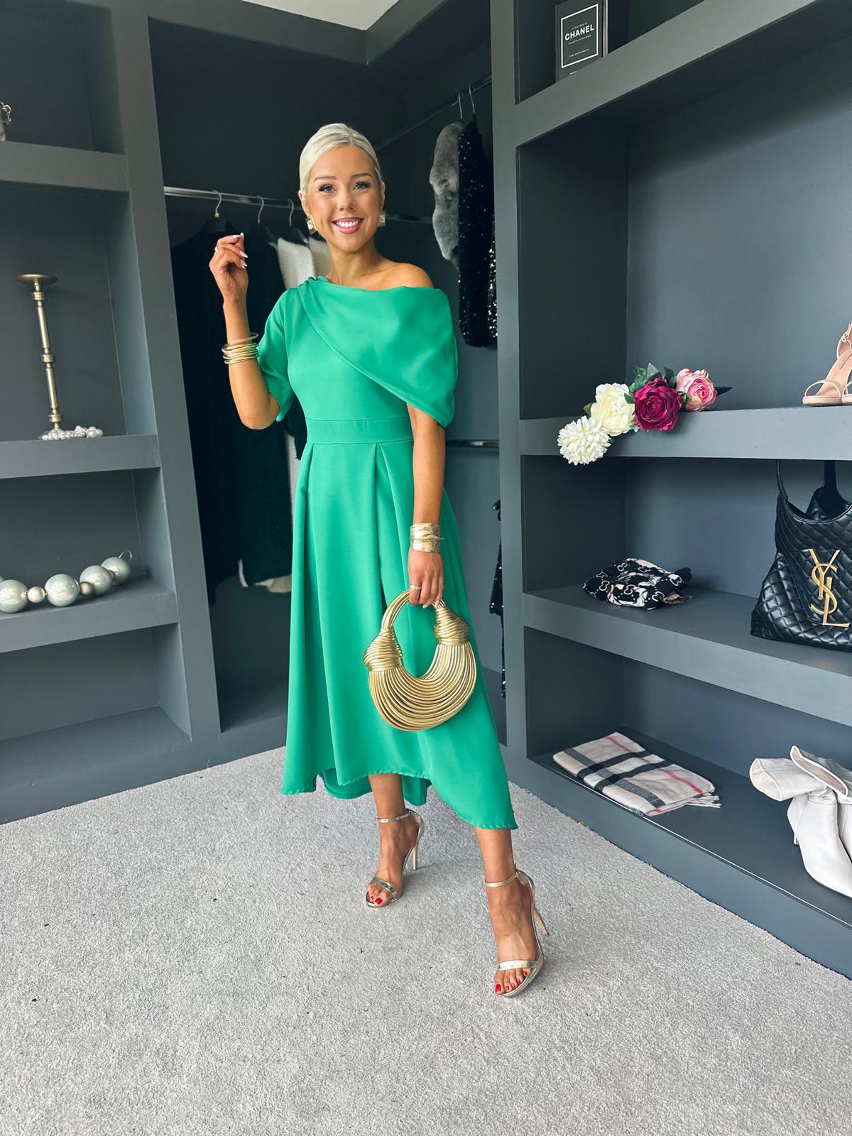 Celine Detailed Occasion Dress Emerald Green