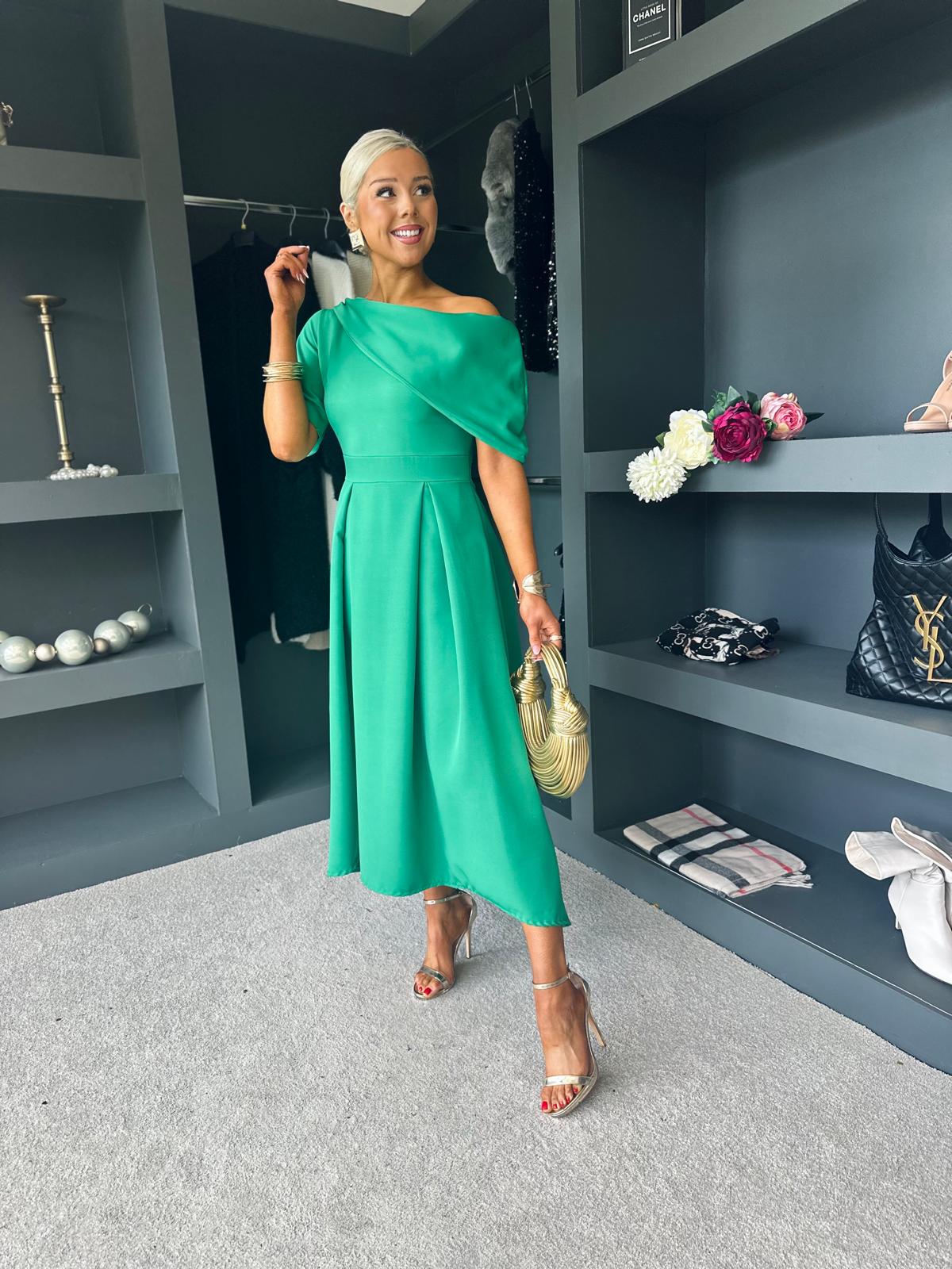 Celine Detailed Occasion Dress Emerald Green