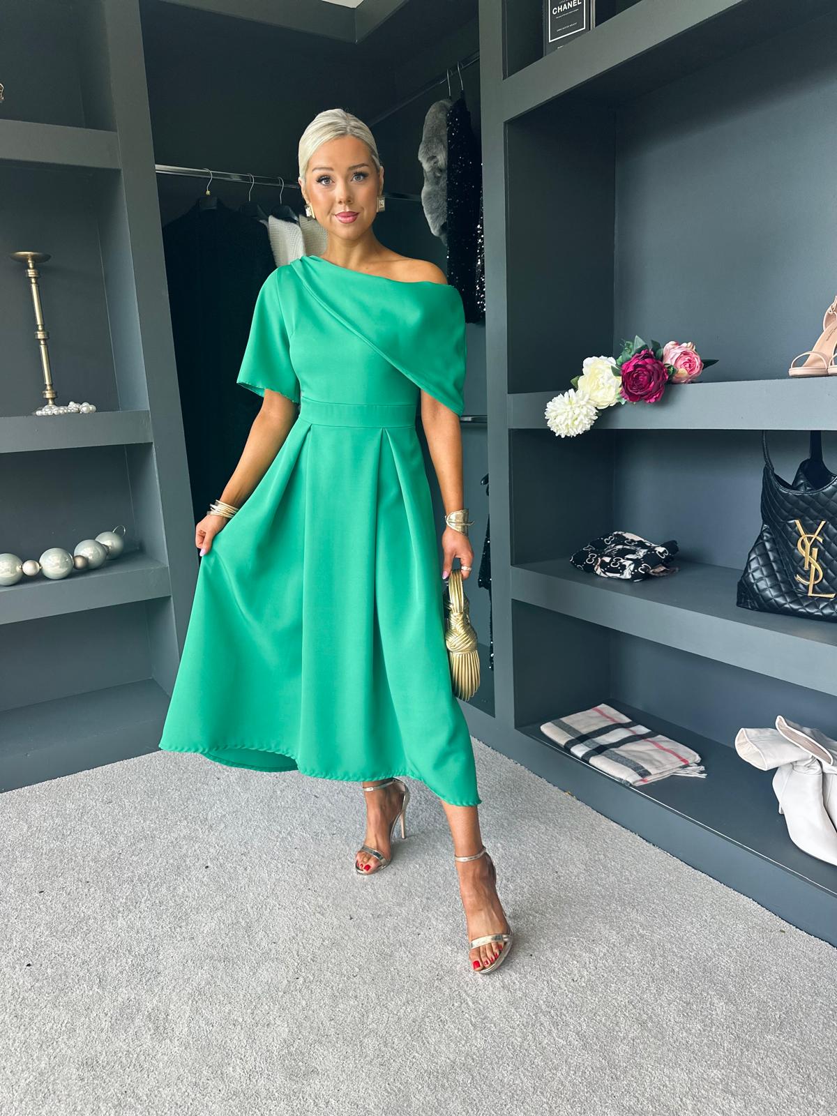 Celine Detailed Occasion Dress Emerald Green