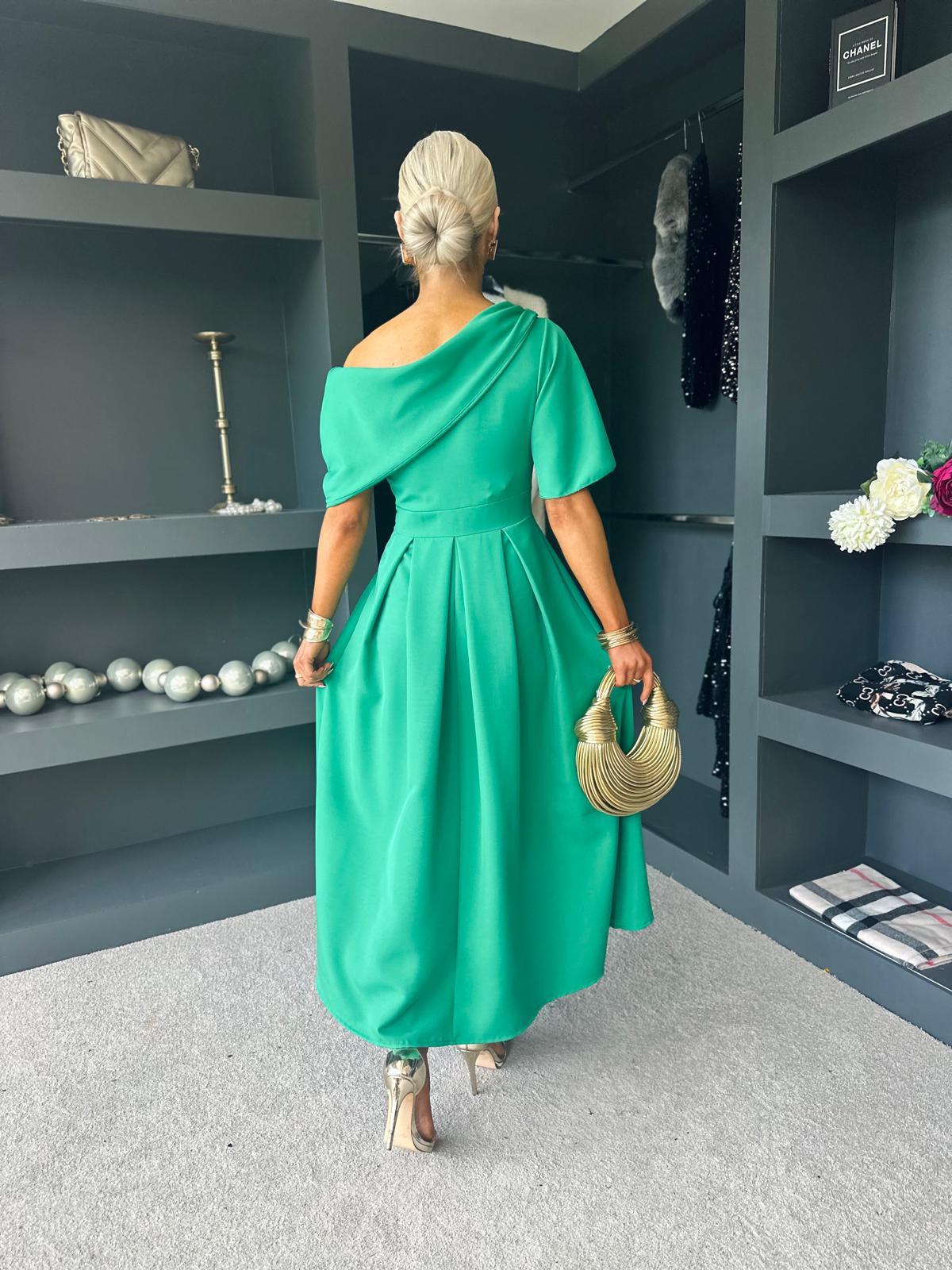 Celine Detailed Occasion Dress Emerald Green