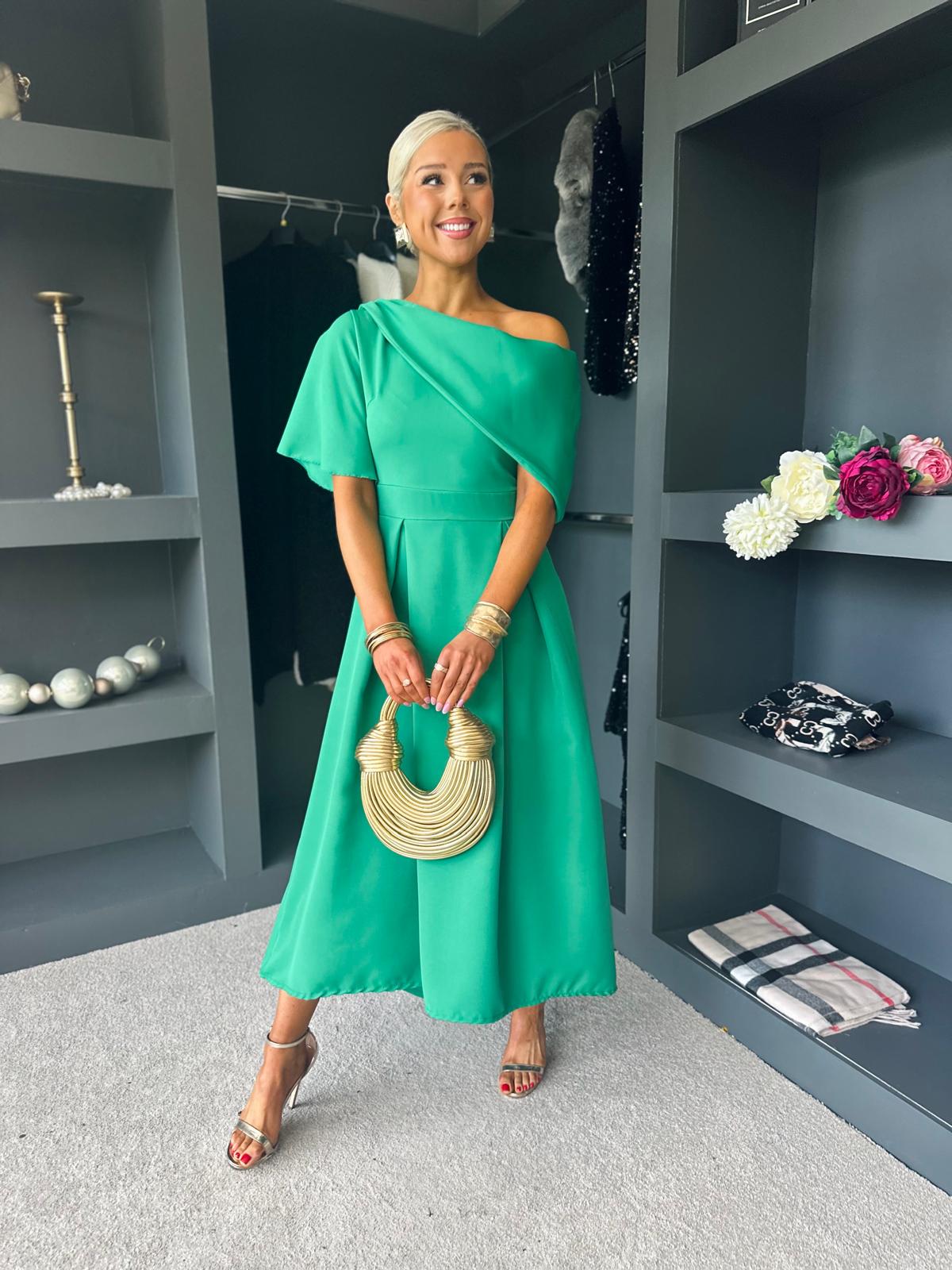 Celine Detailed Occasion Dress Emerald Green