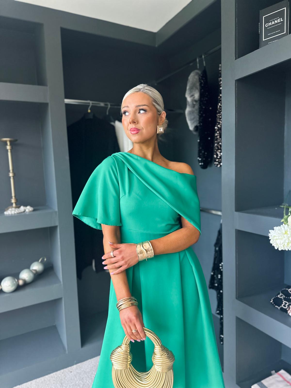 Celine Detailed Occasion Dress Emerald Green