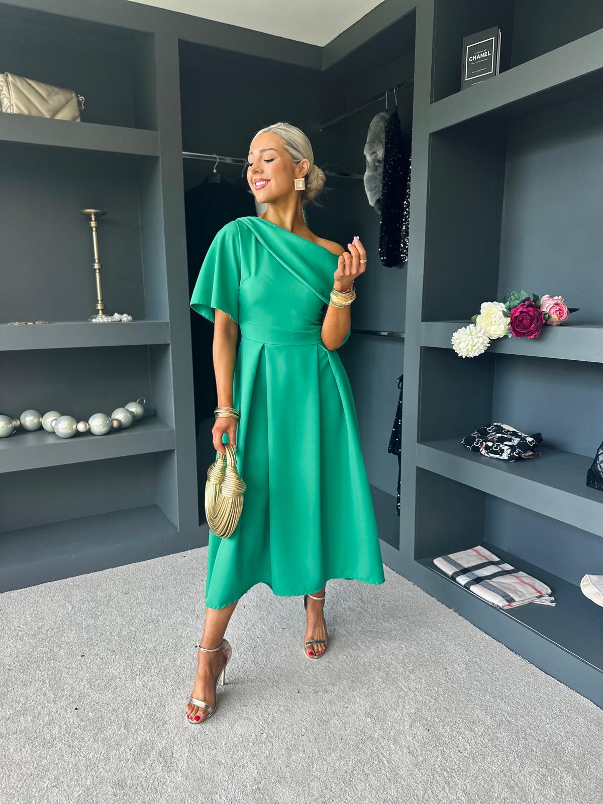 Celine Detailed Occasion Dress Emerald Green