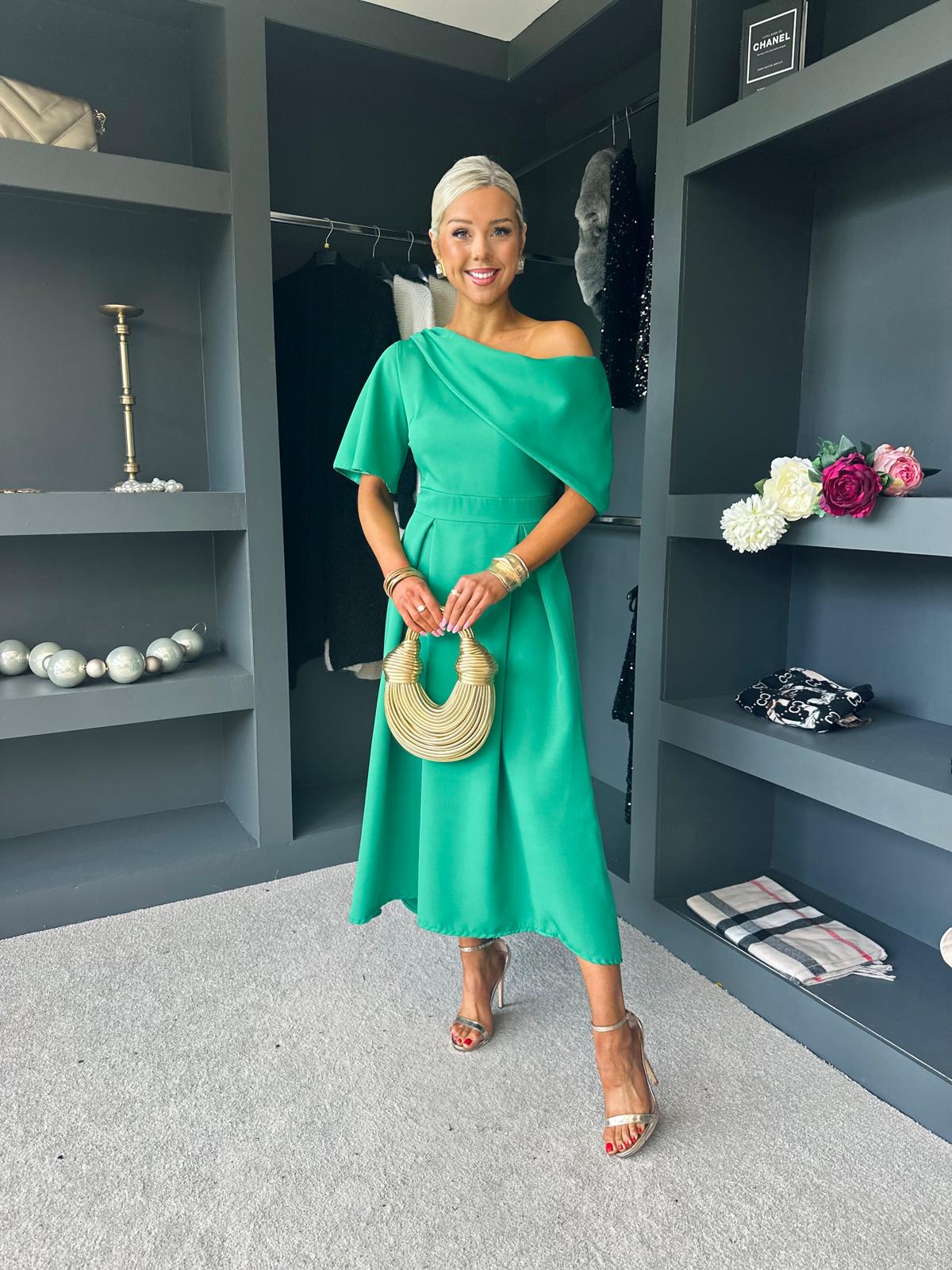Celine Detailed Occasion Dress Emerald Green