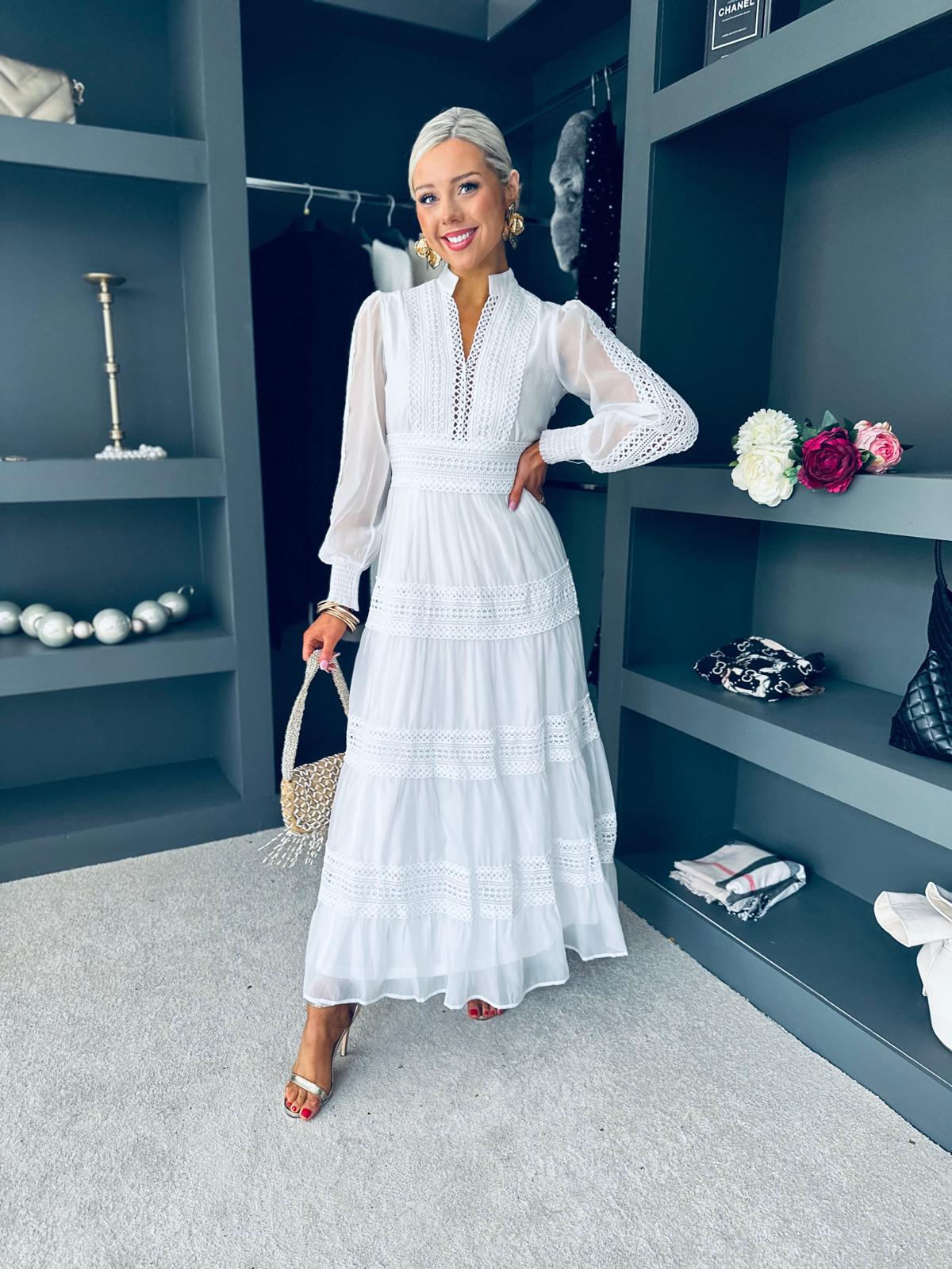 Thelma Crochet Detail Dress White