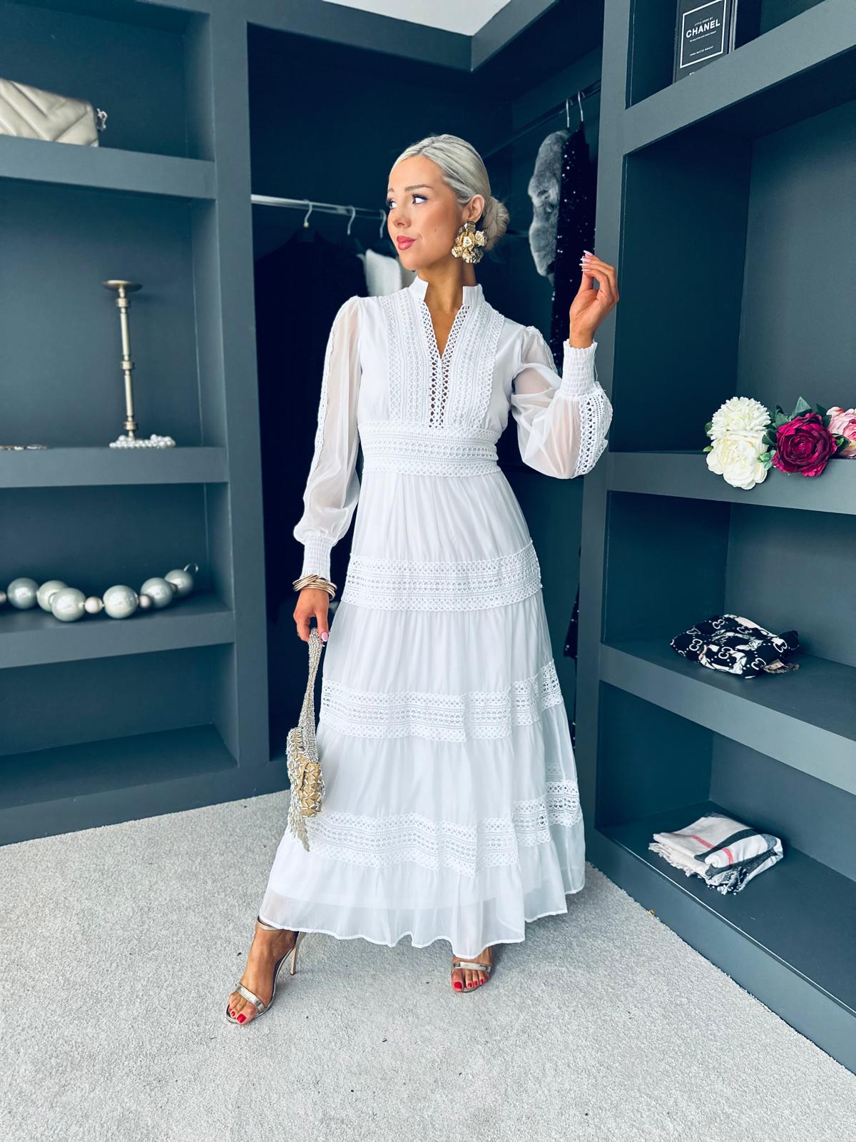 Thelma Crochet Detail Dress White