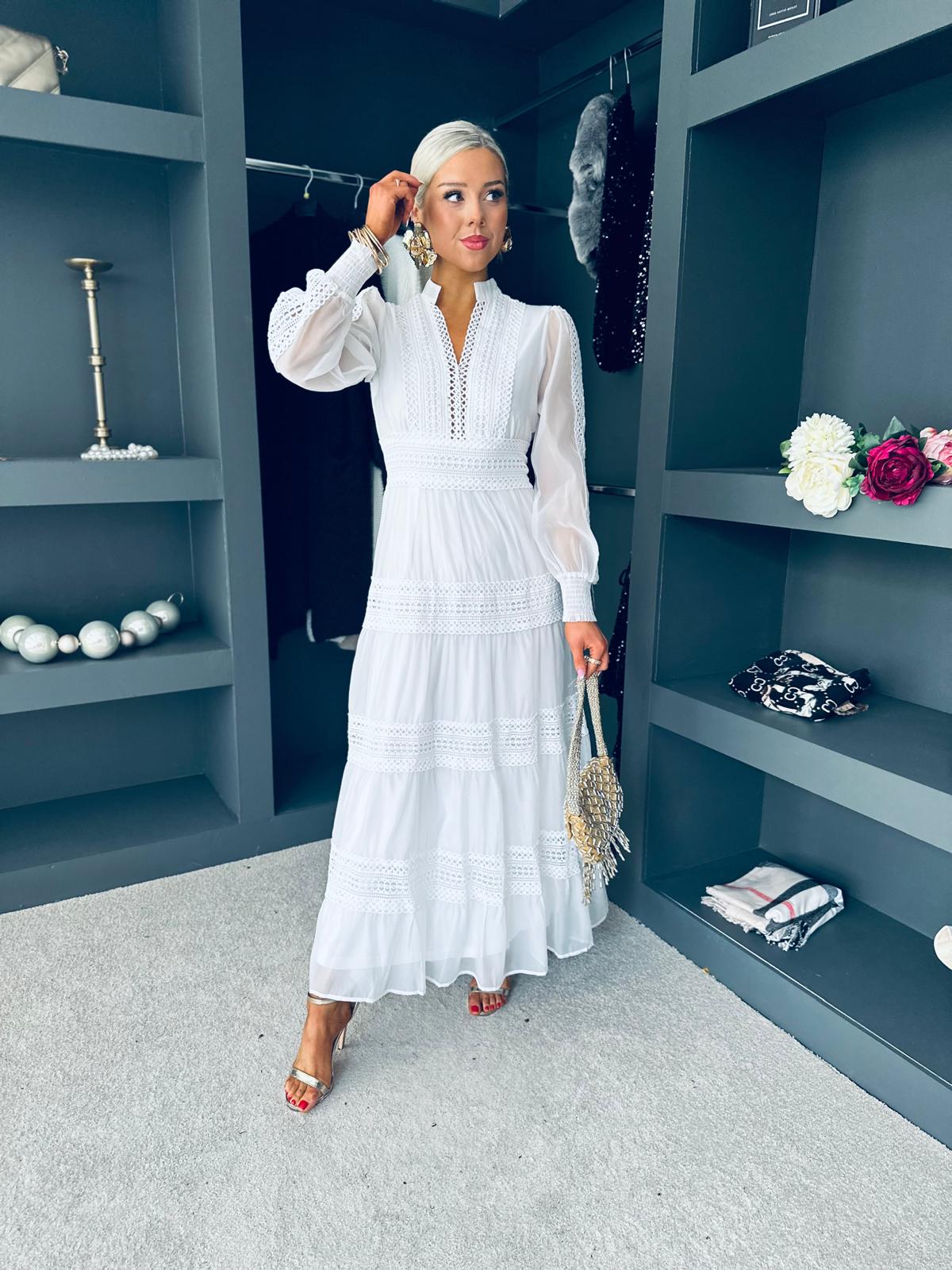 Thelma Crochet Detail Dress White