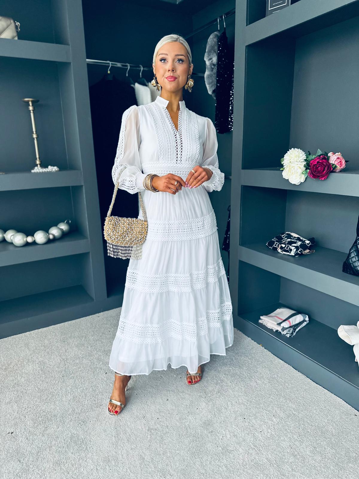 Thelma Crochet Detail Dress White
