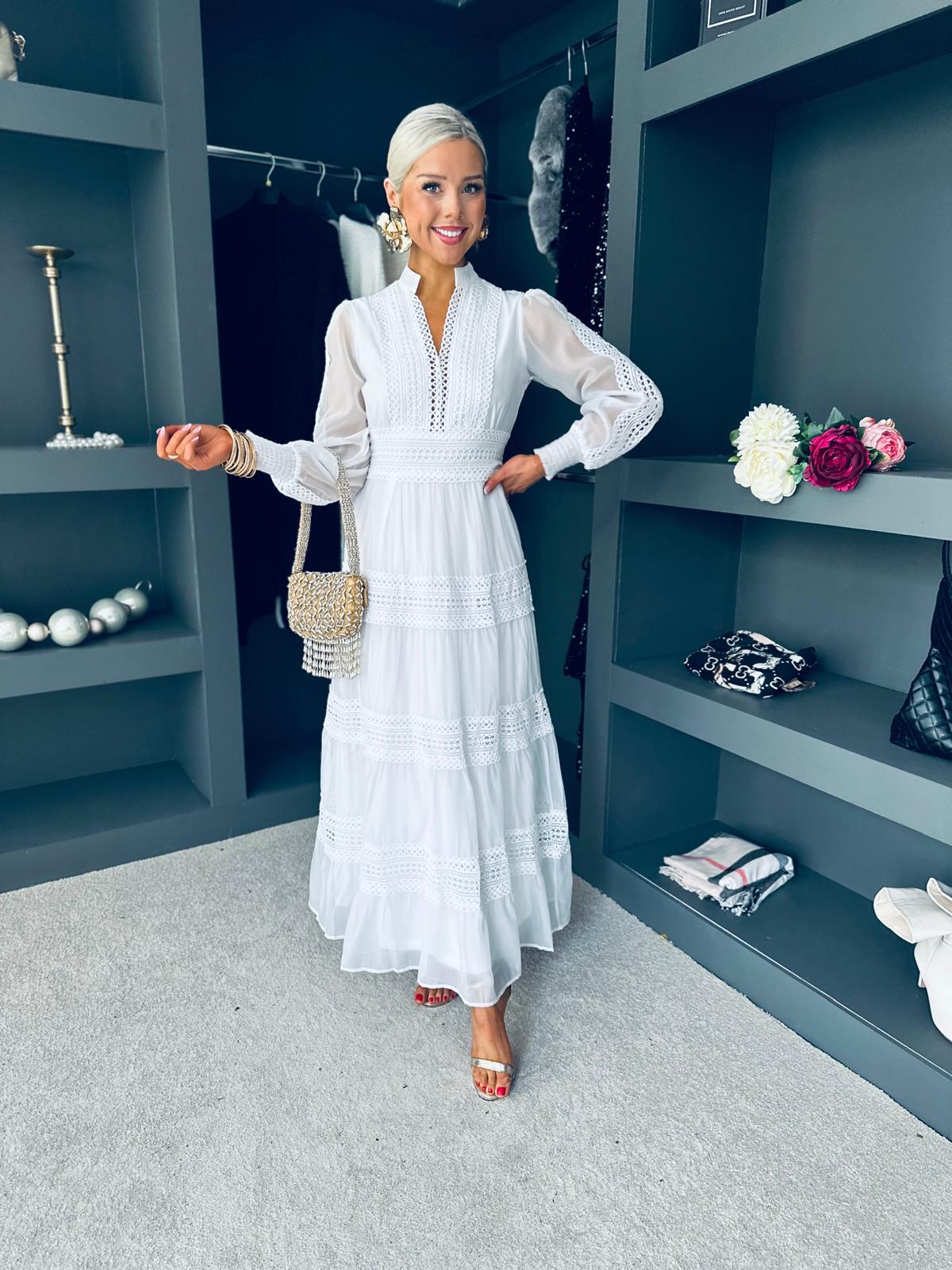 Thelma Crochet Detail Dress White