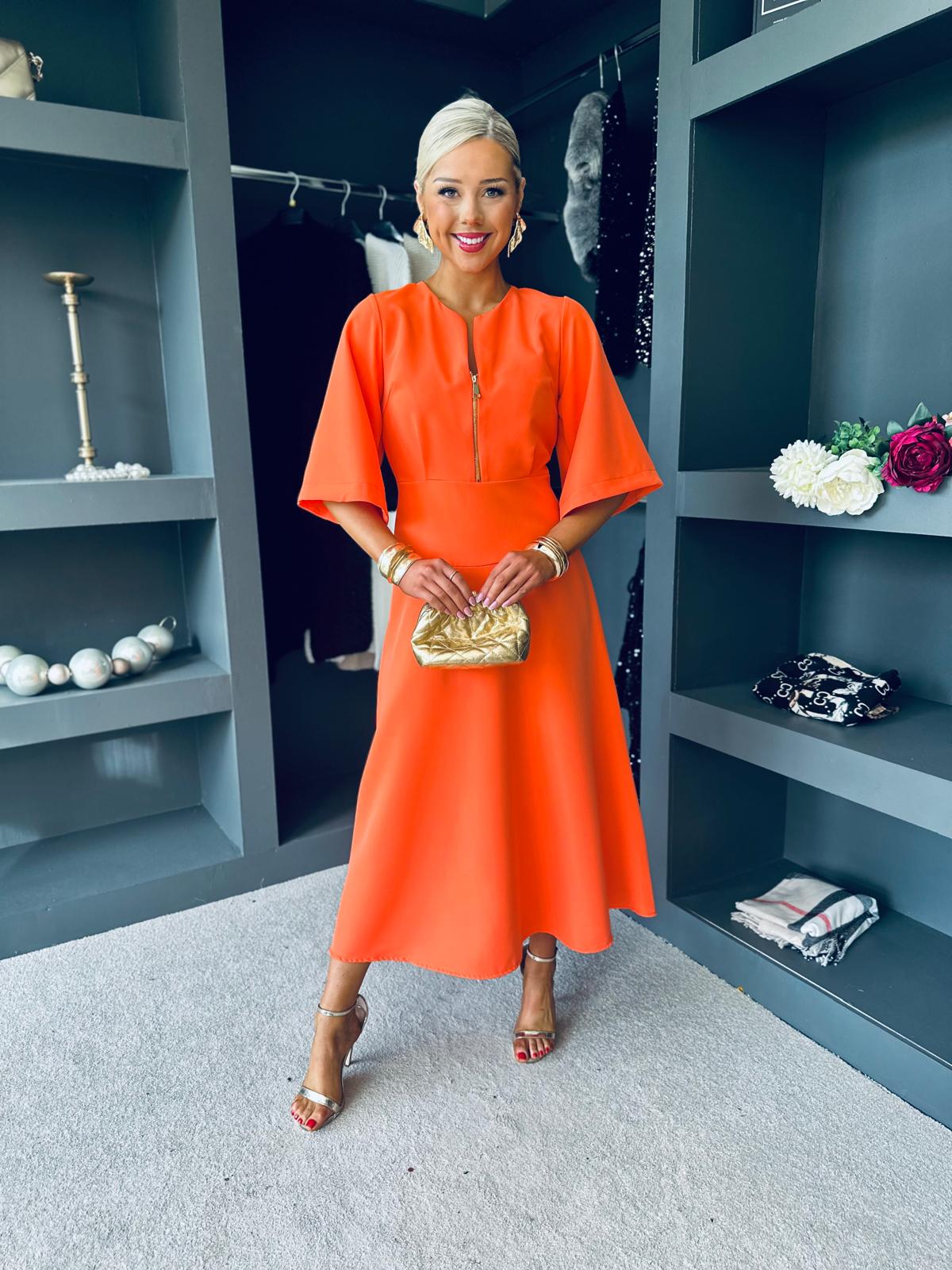 Kathryn Detailed Occasion Dress Orange