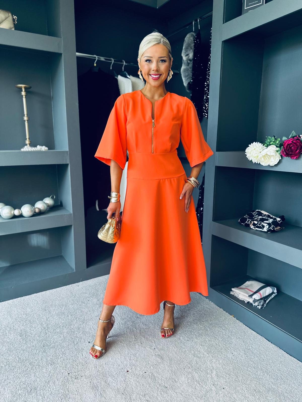 Kathryn Detailed Occasion Dress Orange